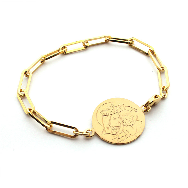 Escapulario MARÍA REINA - pulsera medalla dorada 21mm con cadena