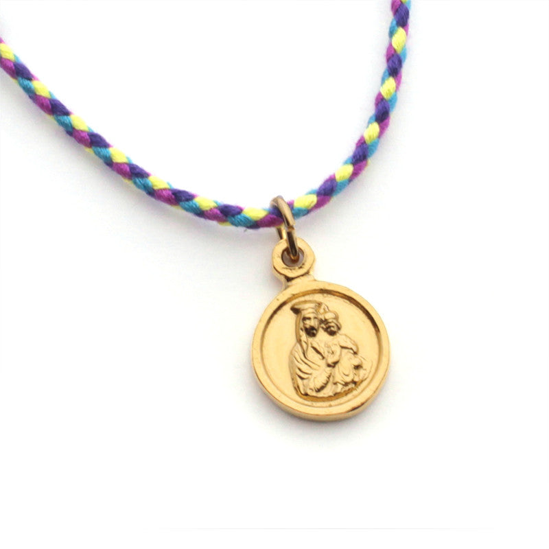 Escapulario HOSANA - collar medalla dorada 14mm con cordón